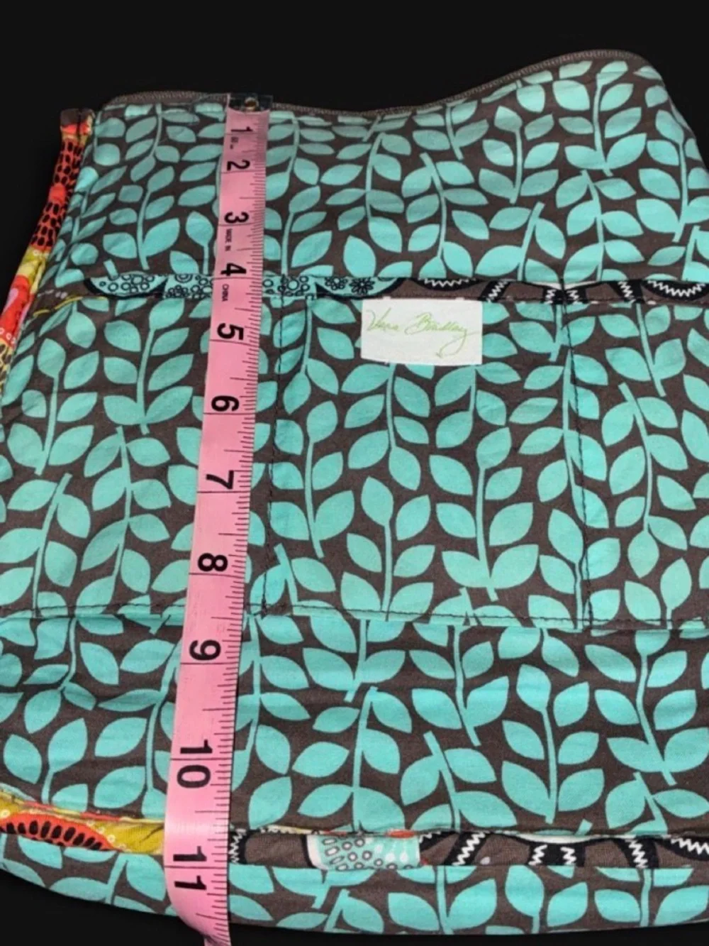 Vera Bradley Quilted Bag with Teal Floral Pattern on Brown